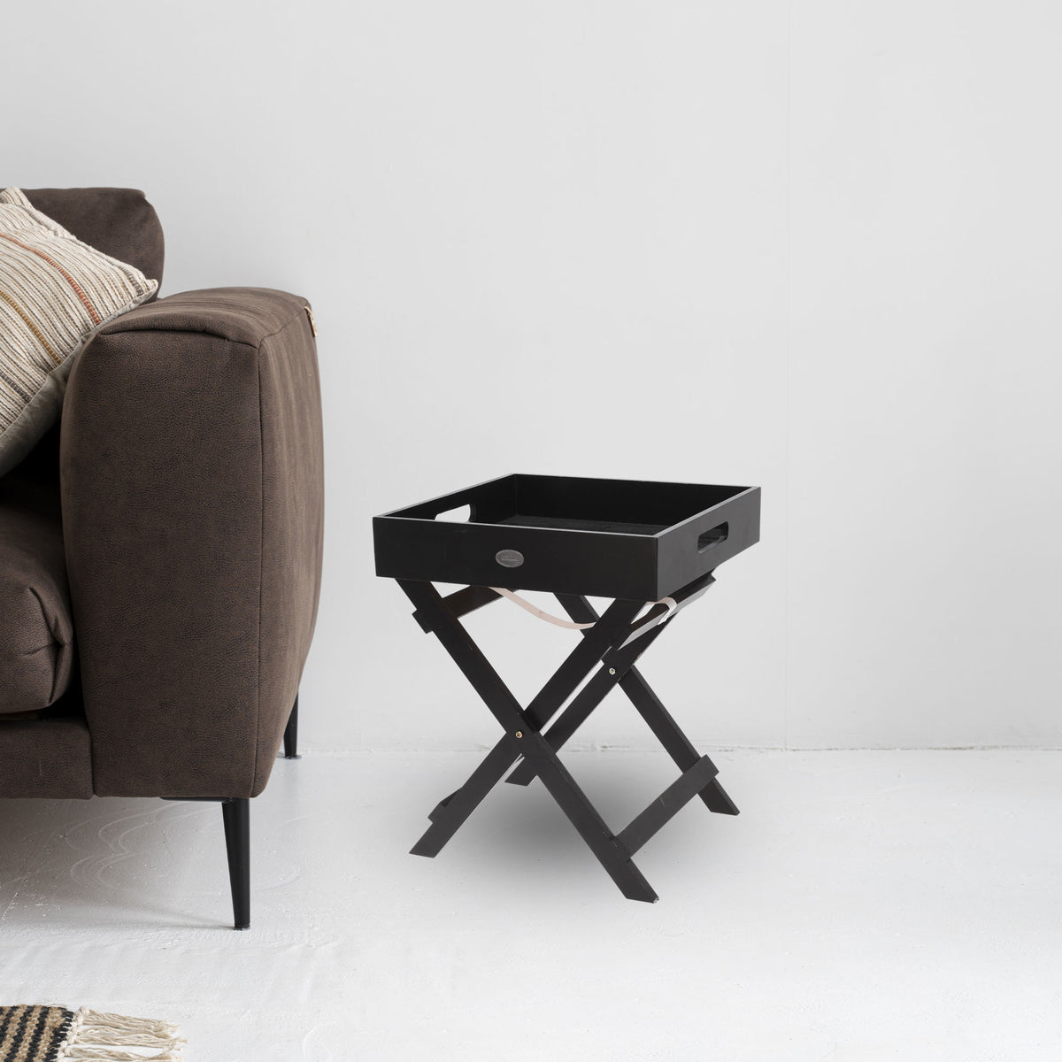 Bandeja de servir madera con patas plegables negro 30x30x36cm (3)