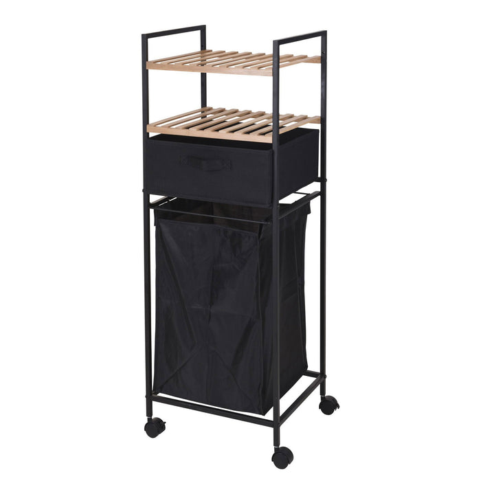 Estantería de baño 2 estantes y bolsa lavandería 40L H.109cm