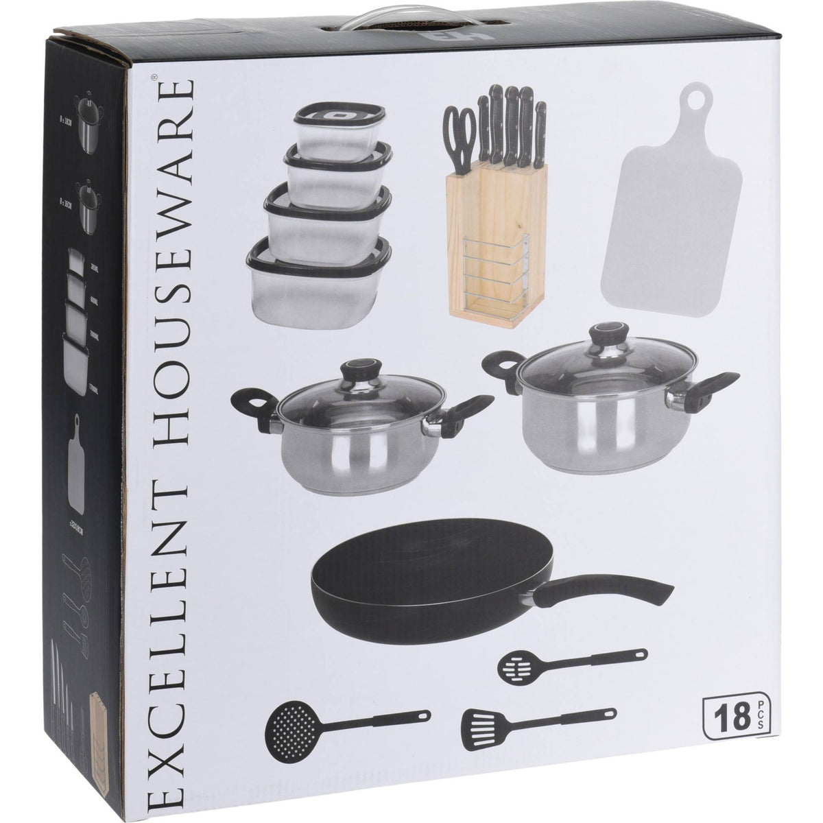Batería de cocina 18 pzs sartén cacerolas utensilios y tuppers (3)