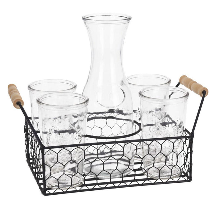 Juego 4 vasos 450ml y jarra 1L en vidrio