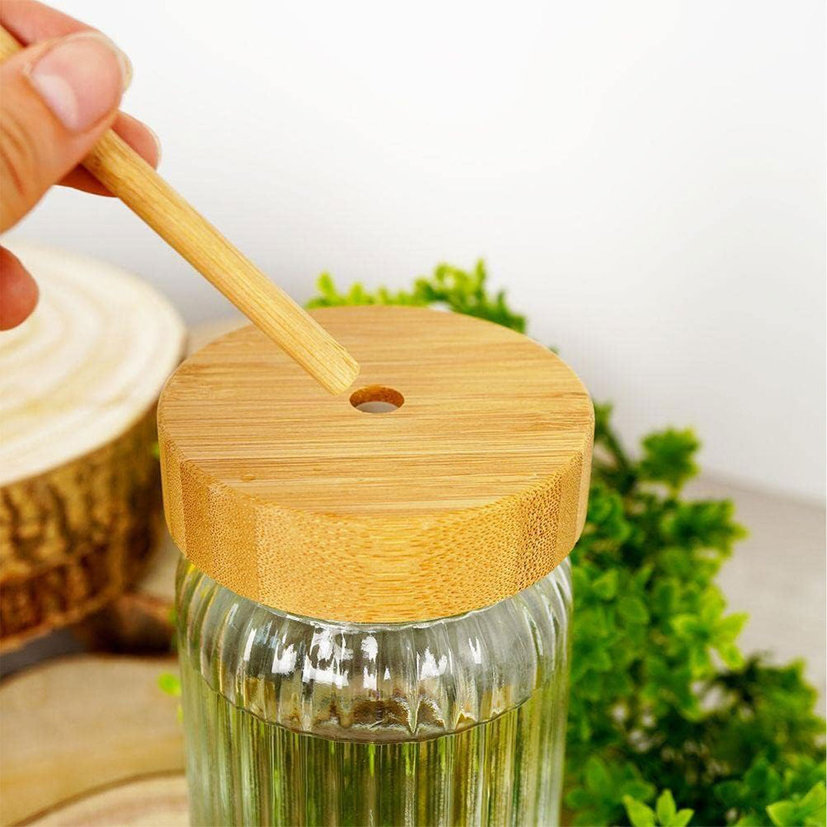 Vaso de cristal con tapa de bambú 500ml (3)