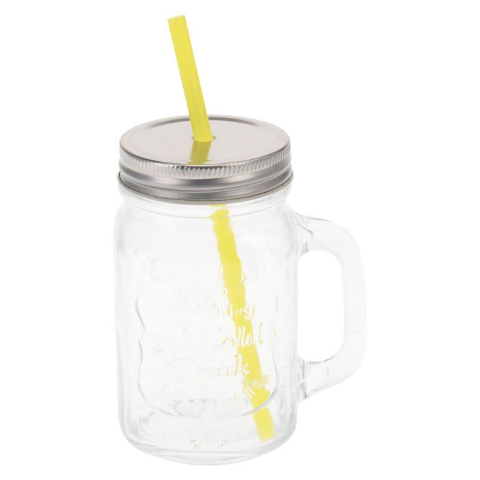 Vaso de cristal 450ml con pajita amarilla