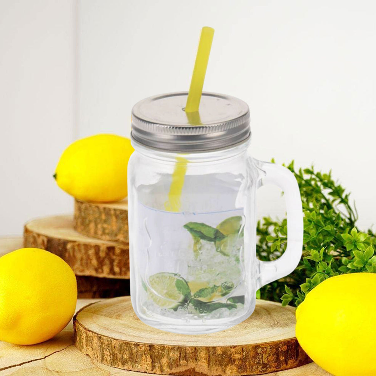 Vaso de cristal 450ml con pajita amarilla (3)