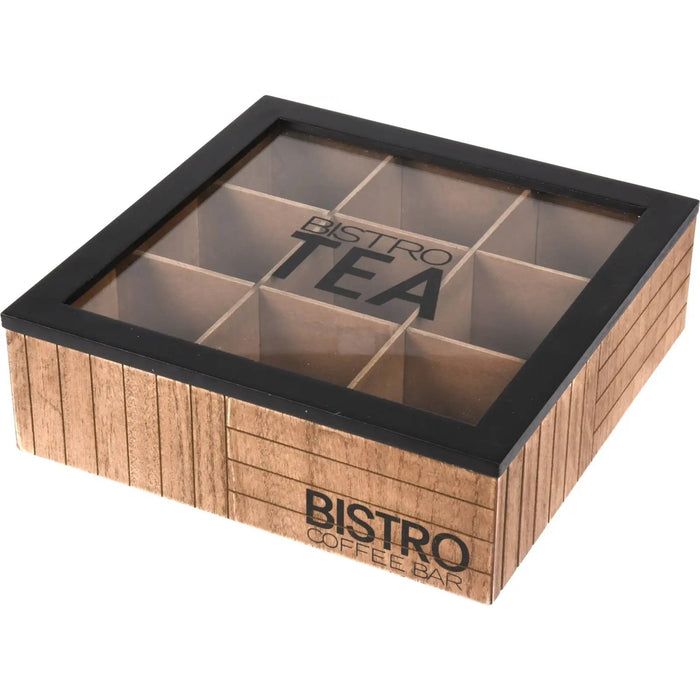 Caja de té 9 compartimentos tapa de vidrio color negro