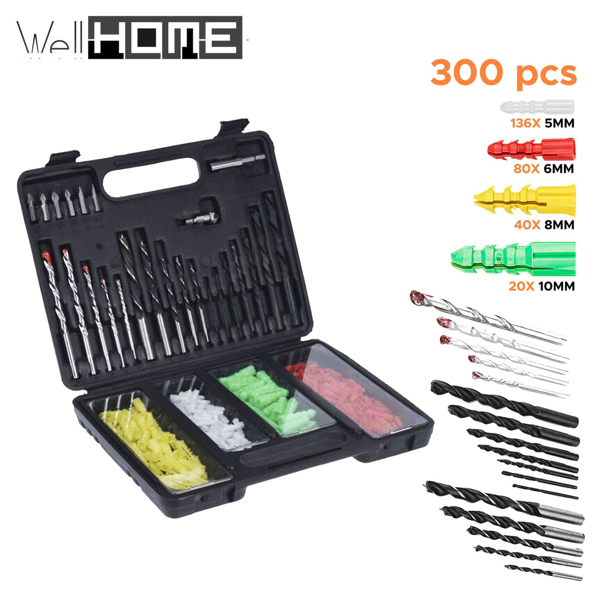 Set 300 pzs brocas de taladro y tacos (2)