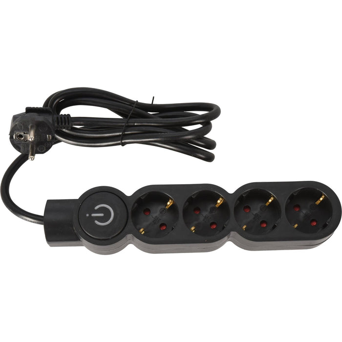 Regleta 4 vías negra con protección niños e interruptor 140cm