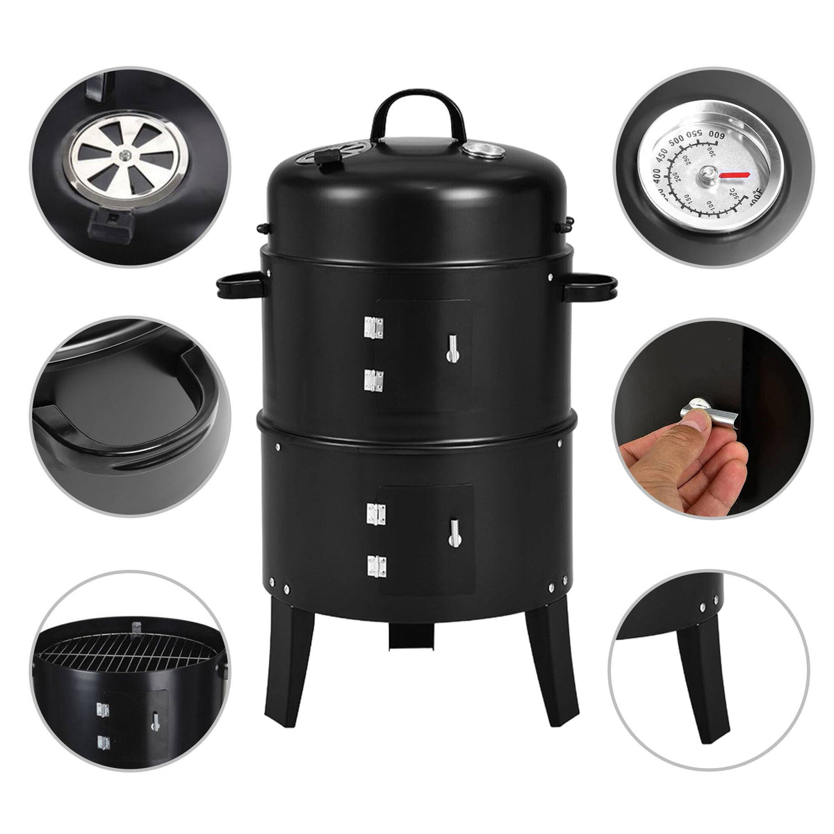 Ahumador BBQ Ø40x78cm con 2 parrillas y termómetro (3)