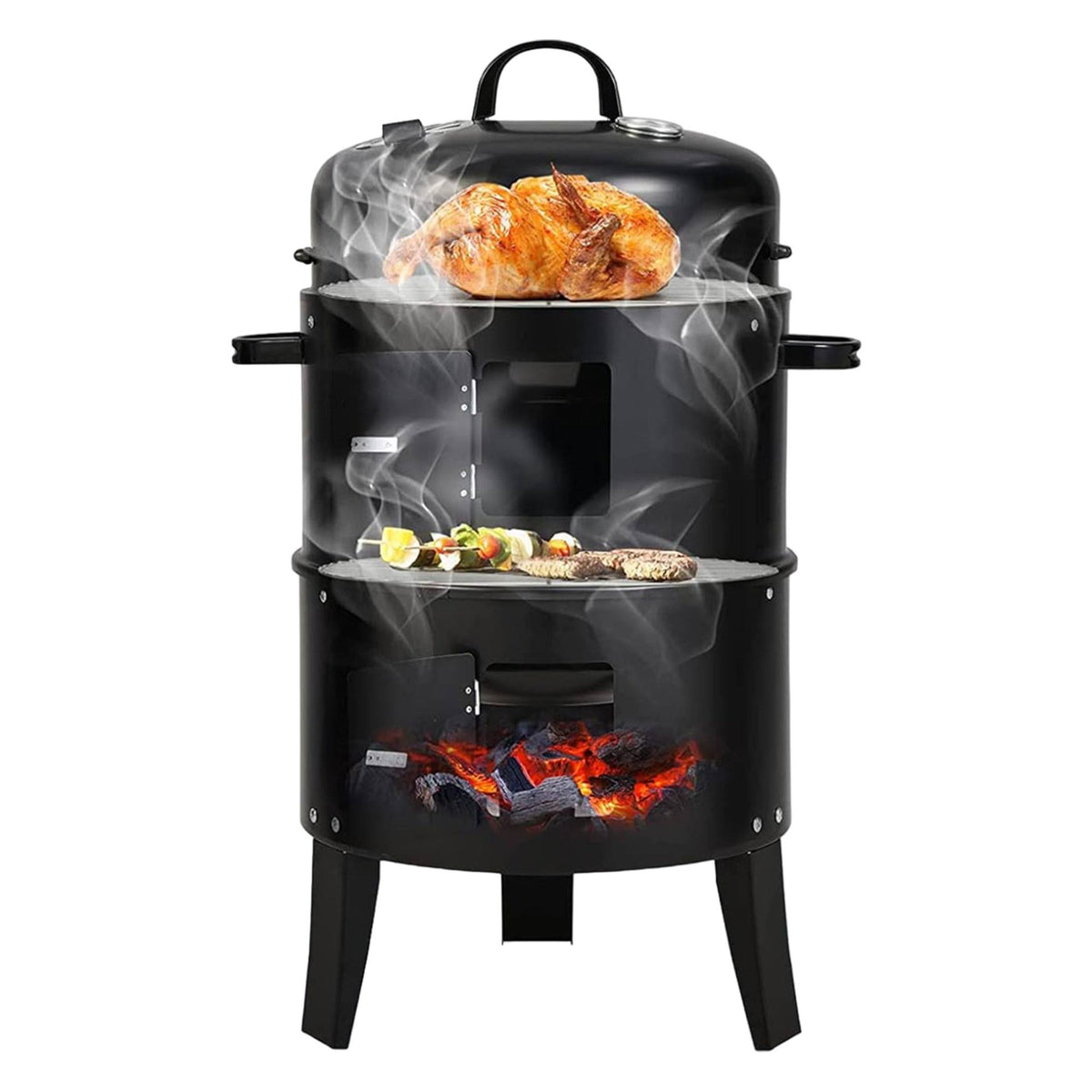 Ahumador BBQ Ø40x78cm con 2 parrillas y termómetro (4)