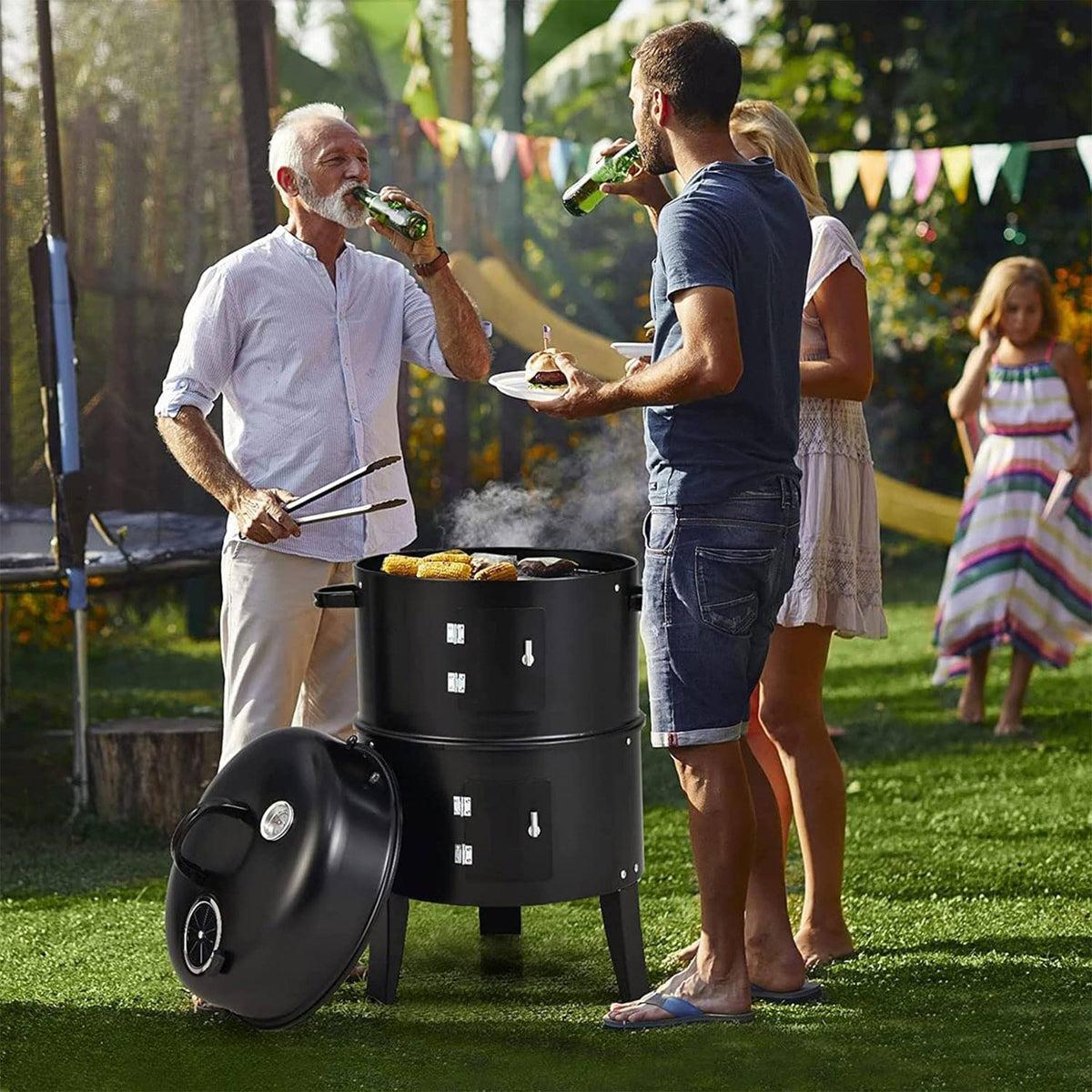 Ahumador BBQ Ø40x78cm con 2 parrillas y termómetro (6)