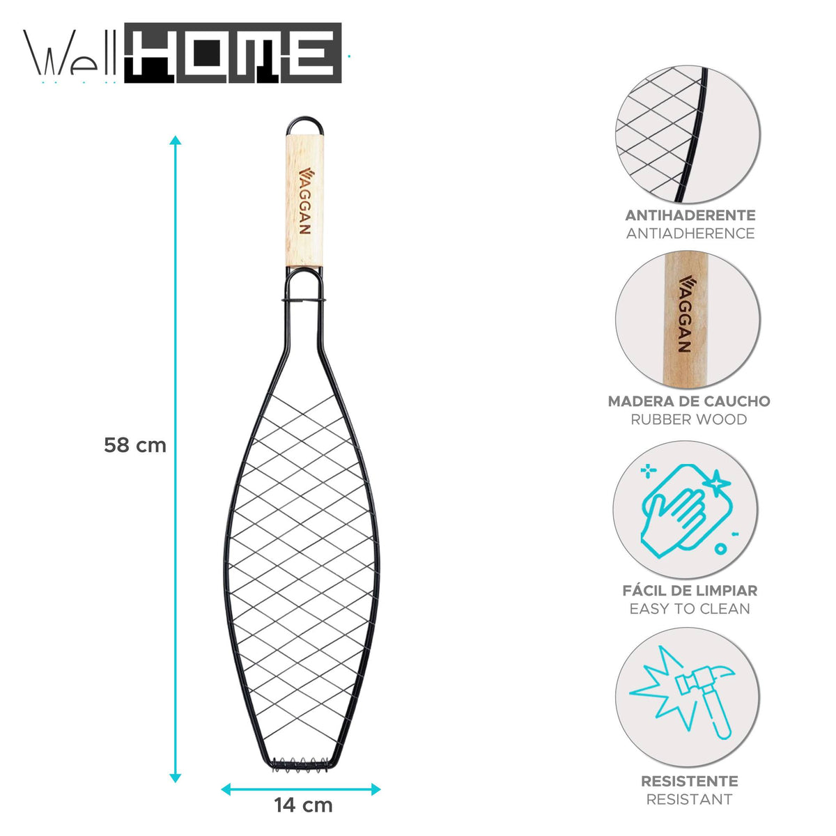 Parrilla Grill para pescado mango madera 14x58cm (2)