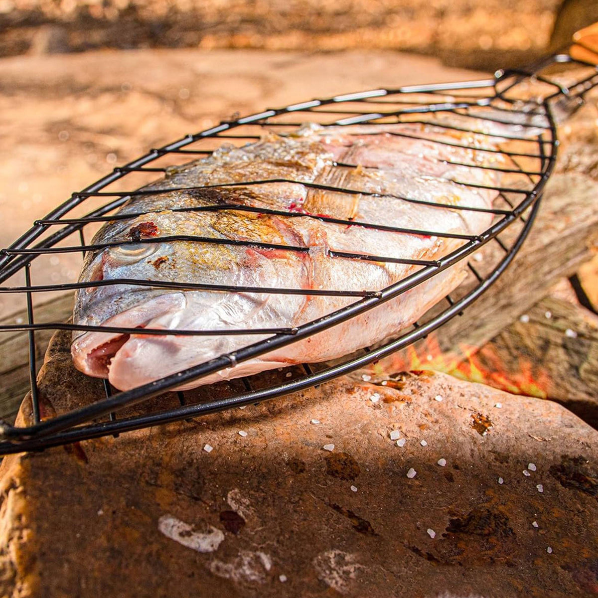 Parrilla Grill para pescado mango madera 14x58cm (4)