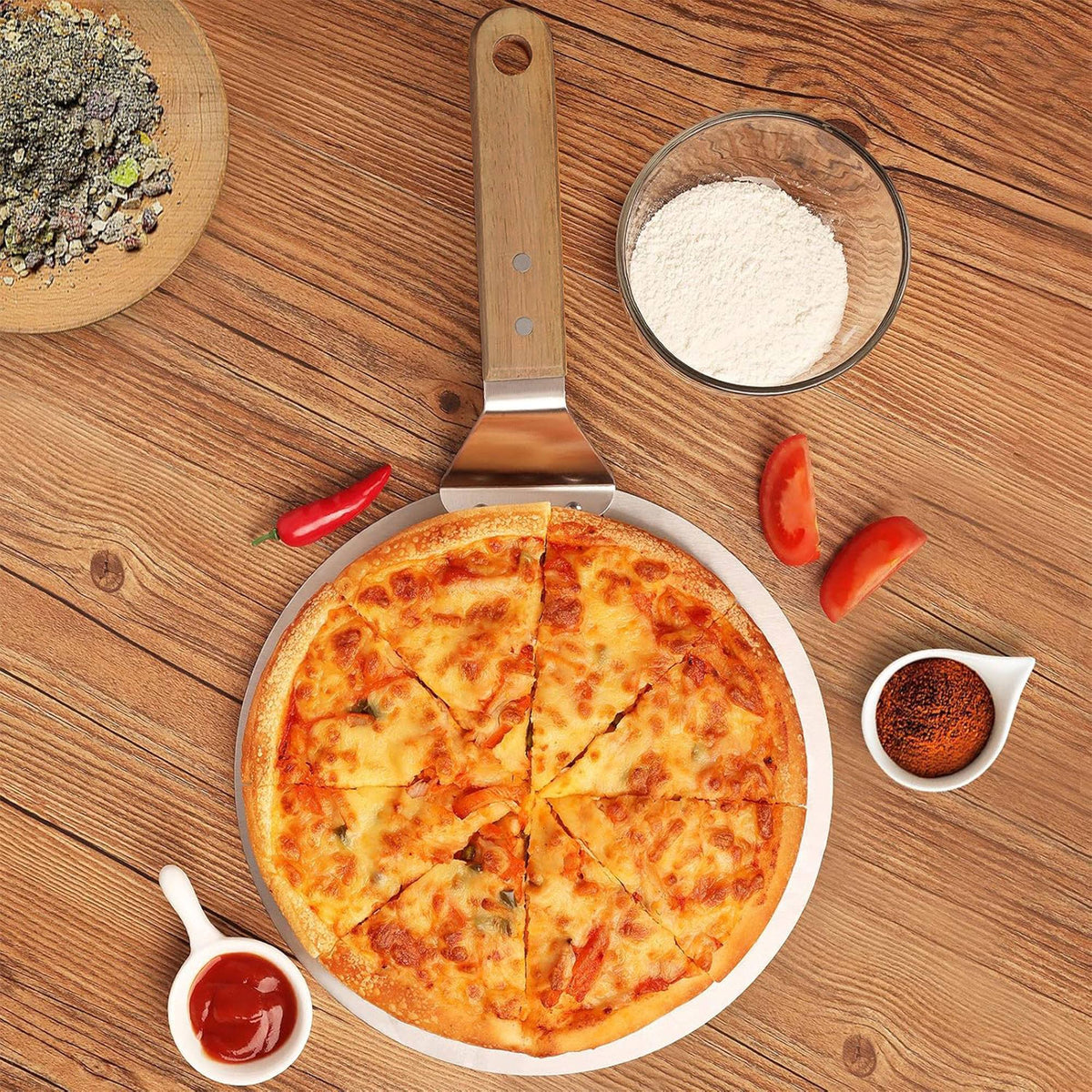 Bandeja para pizza con mango de madera Ø30,5cm (5)