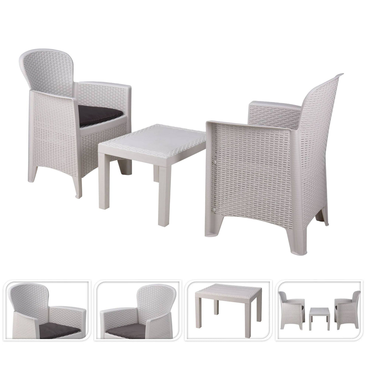 Set de jardín Akita mesa y 2 sillas color blanco para terraza (3)