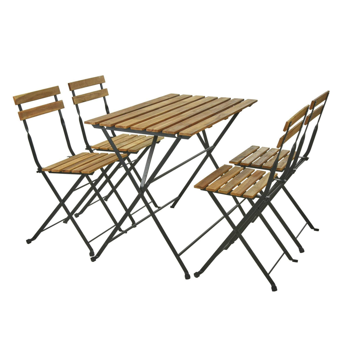 Juego Bistro mesa y 4 sillas madera y acero negro para jardín