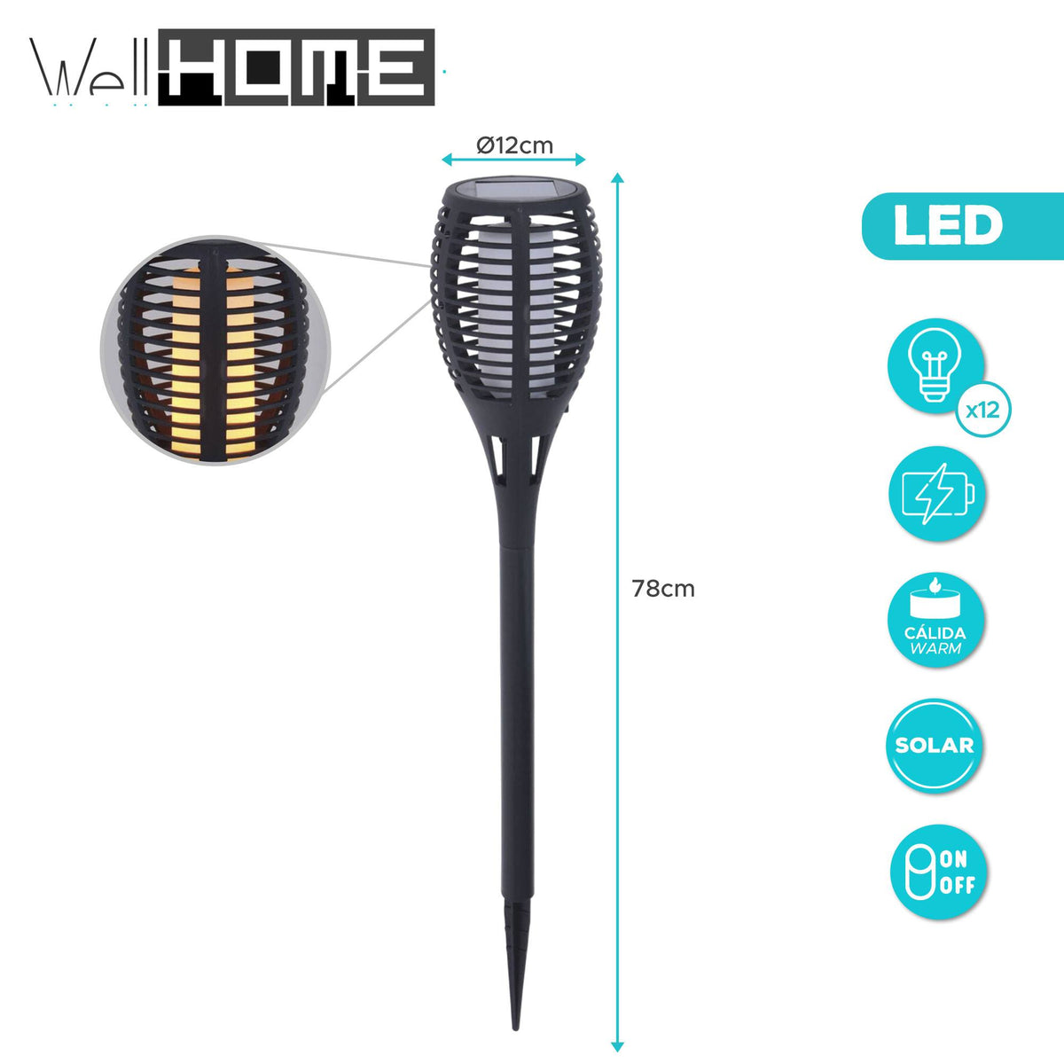 Lámpara solar de jardín Flame con LED H.78cm (2)