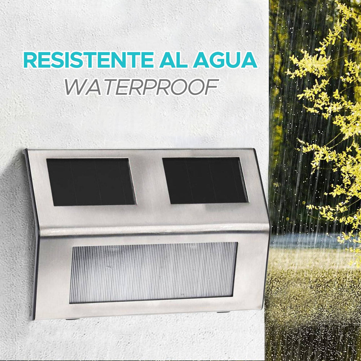 Set 4 luces solares de acero inoxidable con 2 LEDs (3)