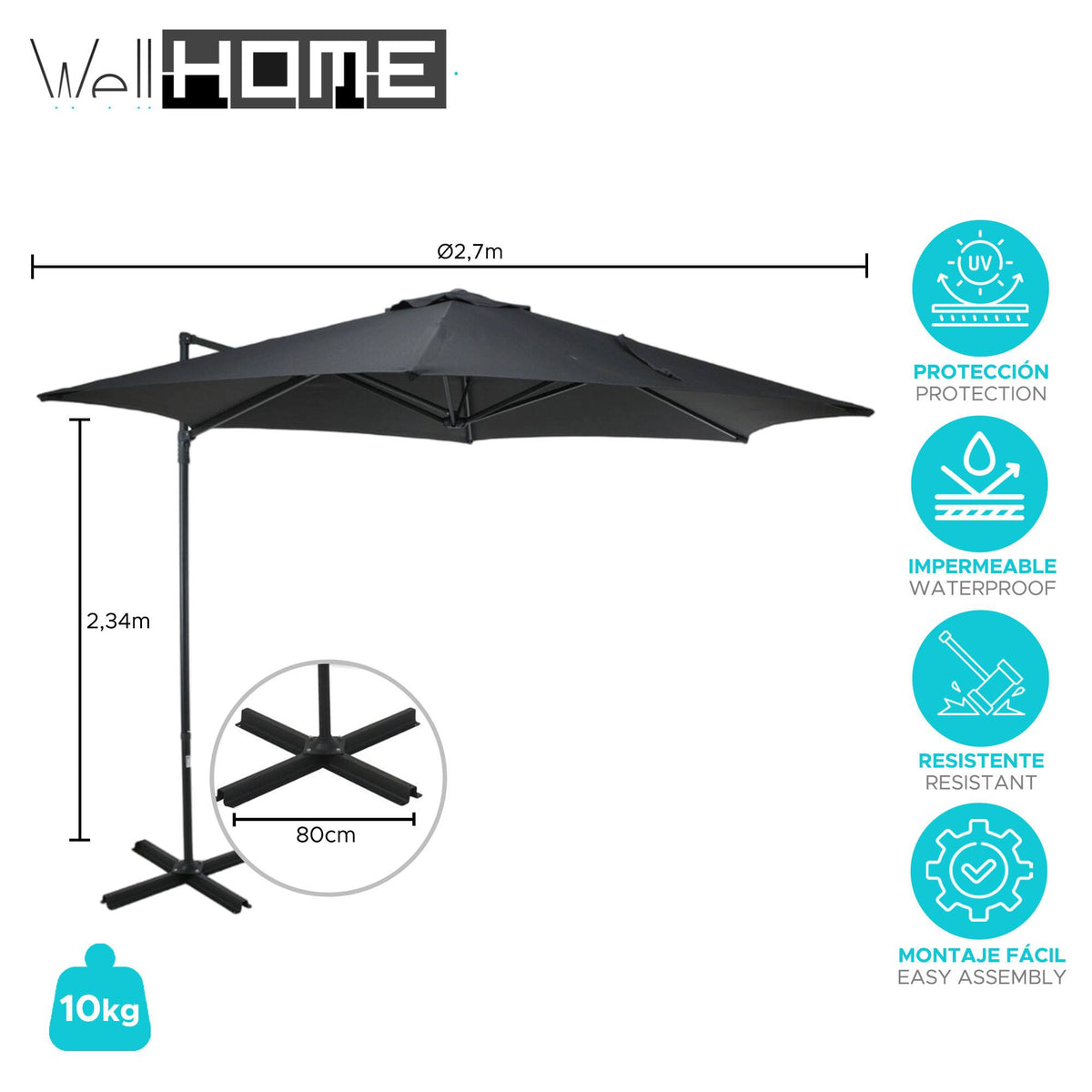 Sombrilla colgante Push Up Ø270cm color antracita base acero (2)