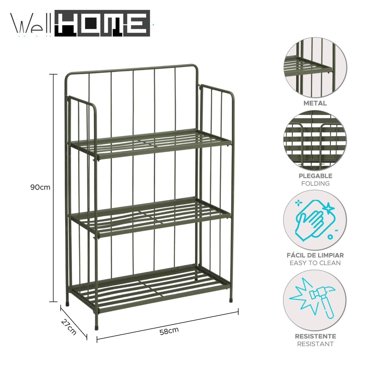 Jardinera 3 niveles metal verde plegable H.90cm (2)