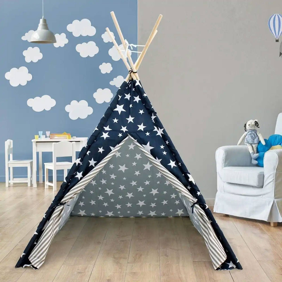 Tipi de poliéster diseño estrellas color azul 103x103x160cm (4)
