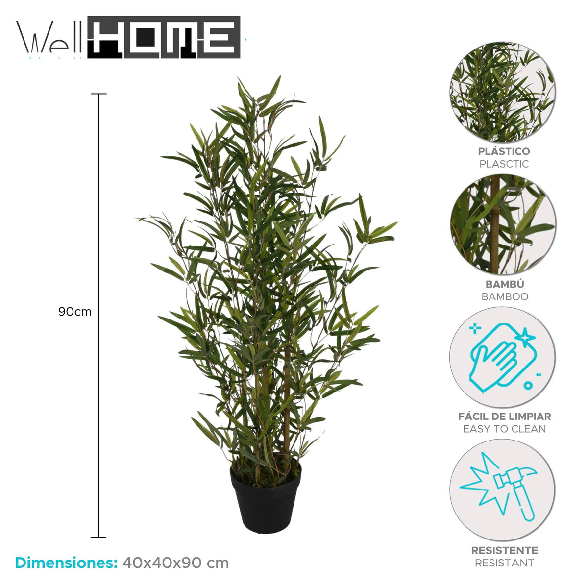 Planta artificial bambú en maceta H.90cm Ø40cm (2)