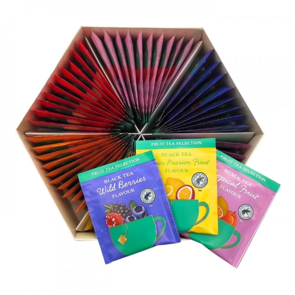 Caja de té hexagonal con 60 bolsitas variados sabores (3)