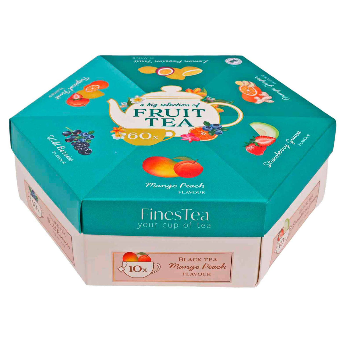 Caja de té hexagonal con 60 bolsitas variados sabores (5)