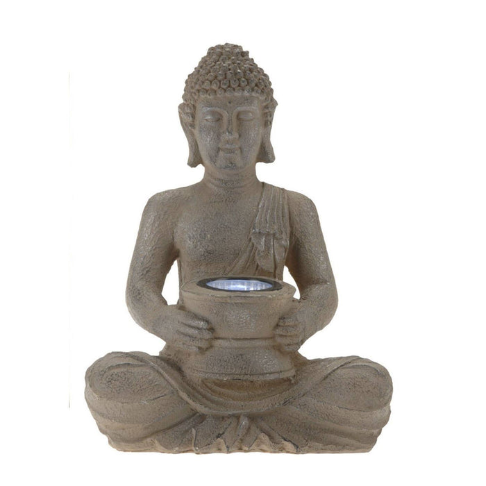 Luz solar Buda polystone acabado plata oxidada 21x14x28cm