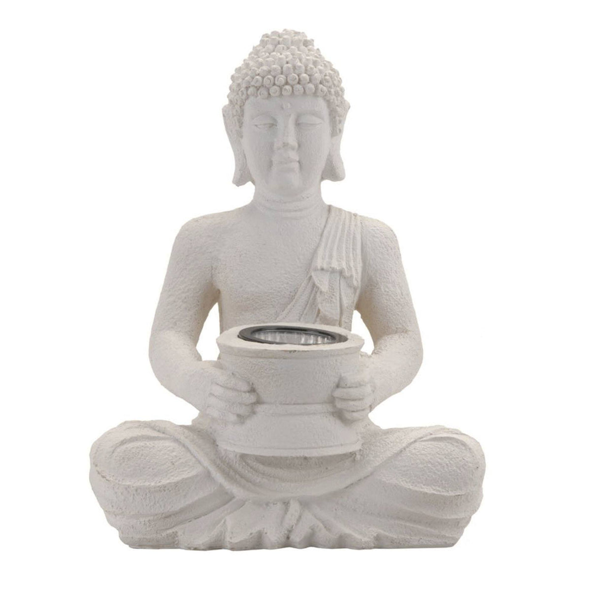 Luz solar Buda polystone acabado blanco 21x14x28cm