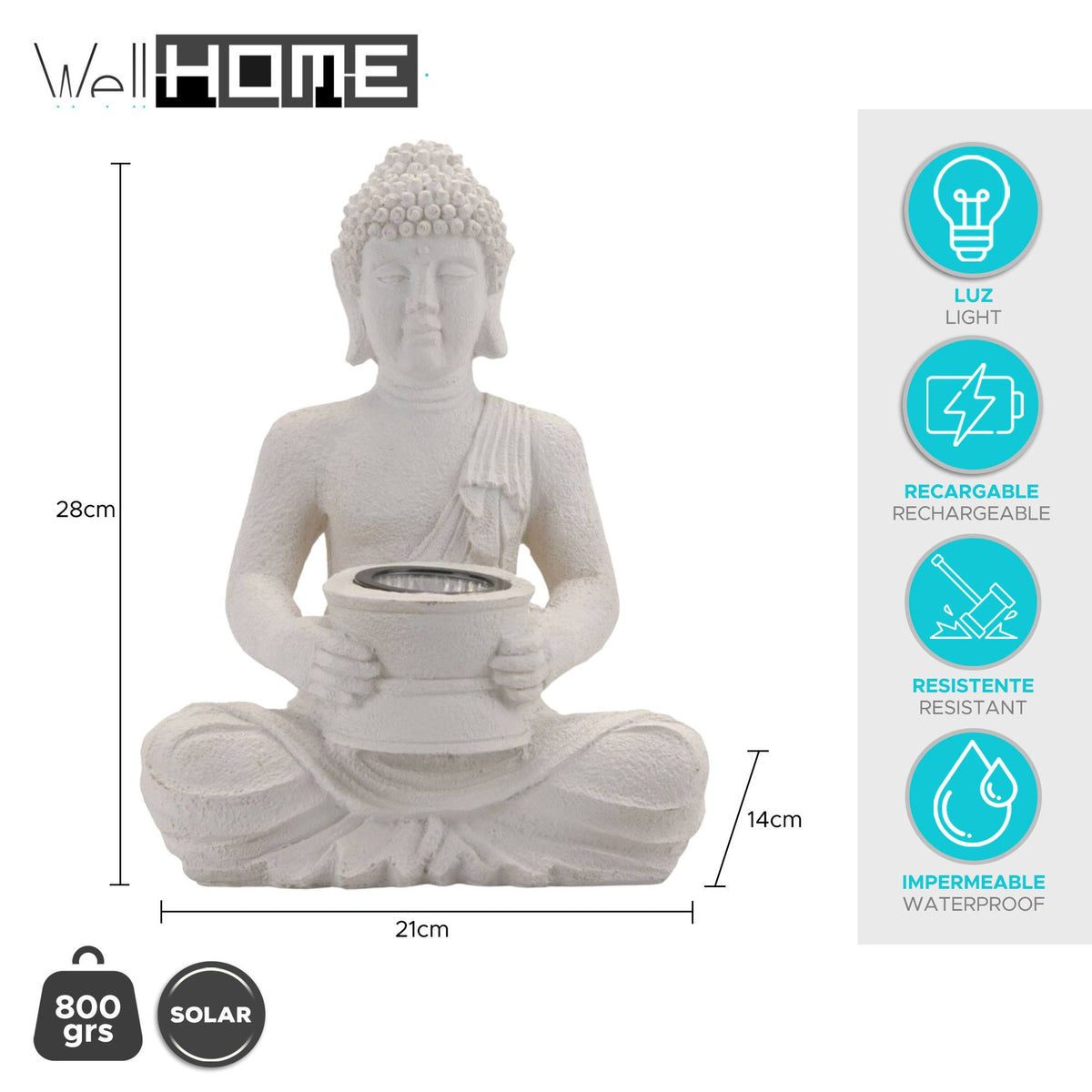 Luz solar Buda polystone acabado blanco 21x14x28cm (2)