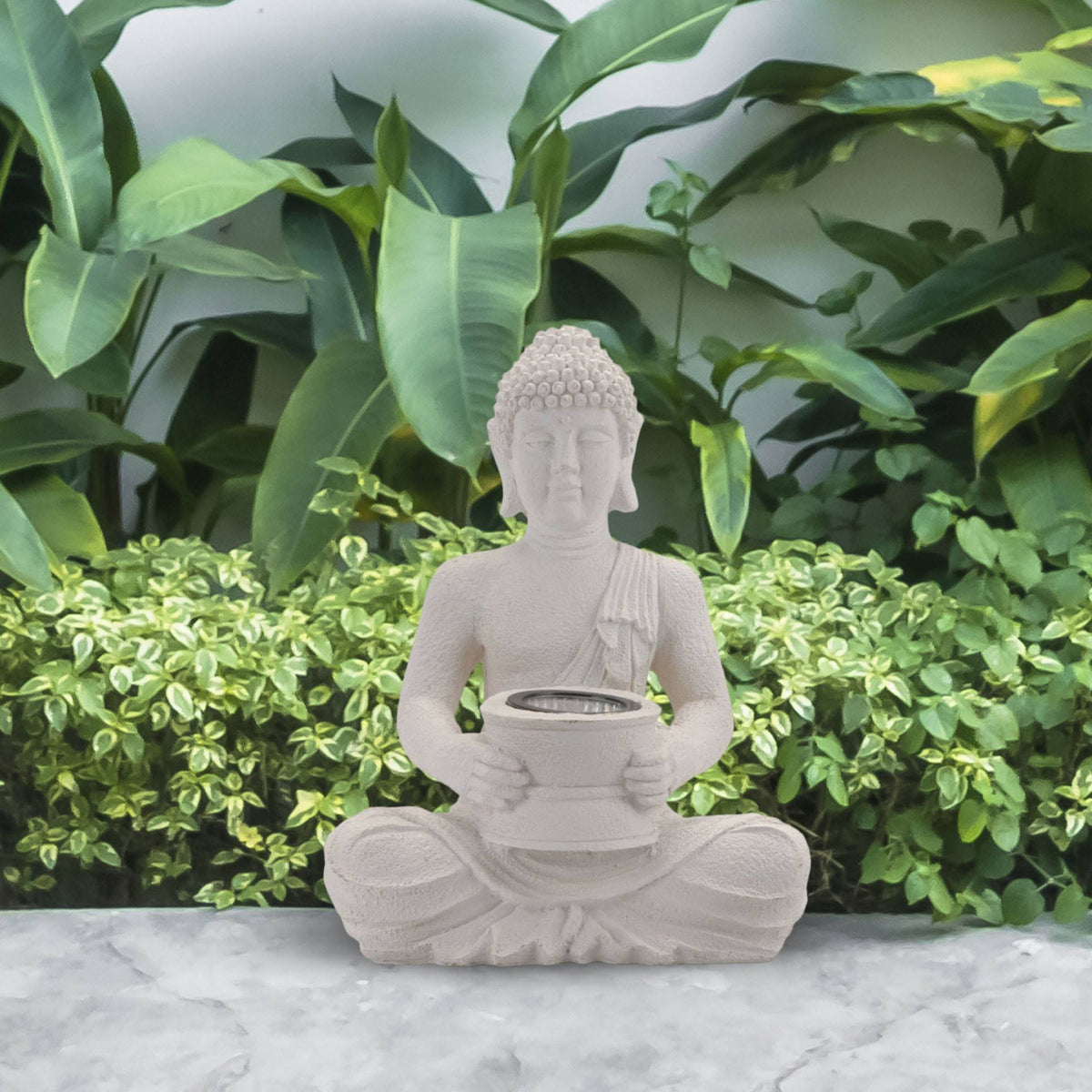 Luz solar Buda polystone acabado blanco 21x14x28cm (4)