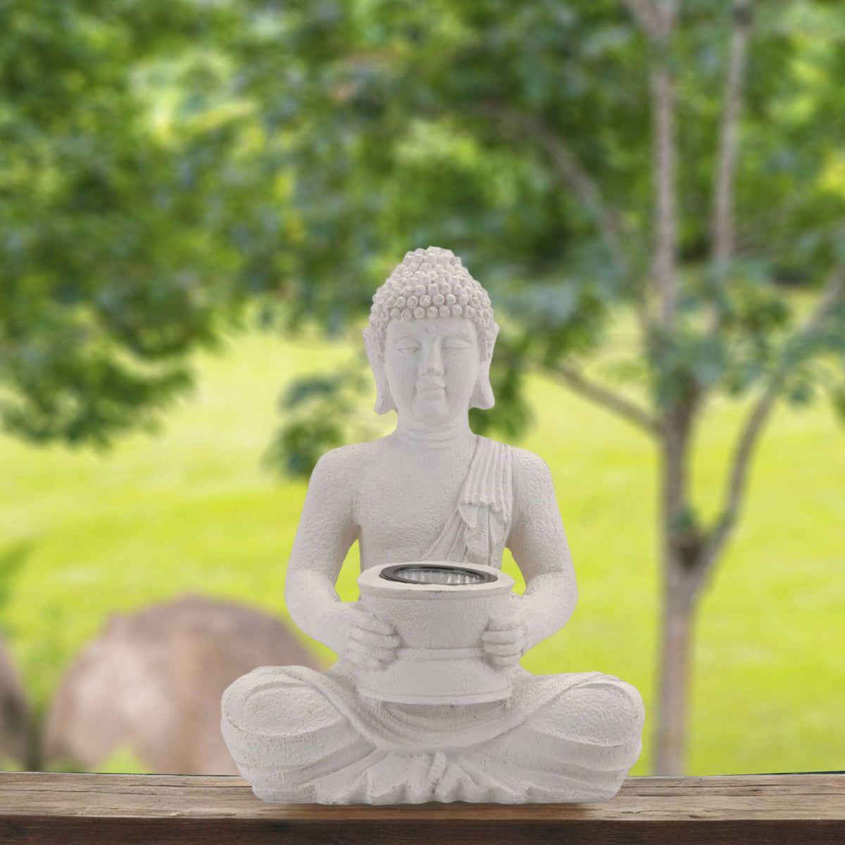 Luz solar Buda polystone acabado blanco 21x14x28cm (5)