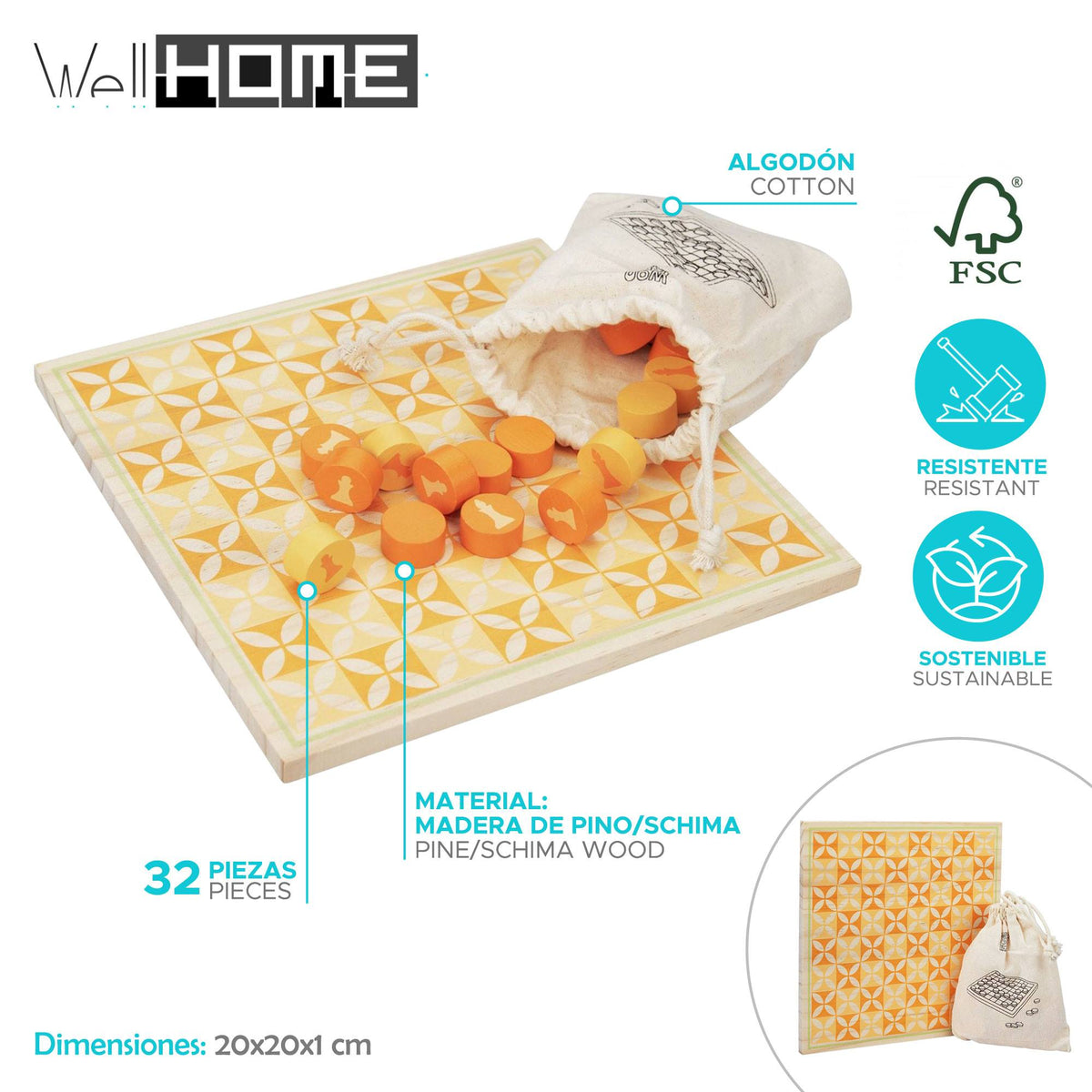 Juego de ajedrez con piezas y tablero de madera (2)