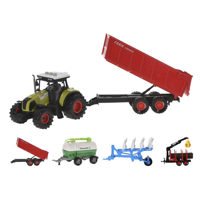 Juguete tractor de granjero con accesorios y remolque