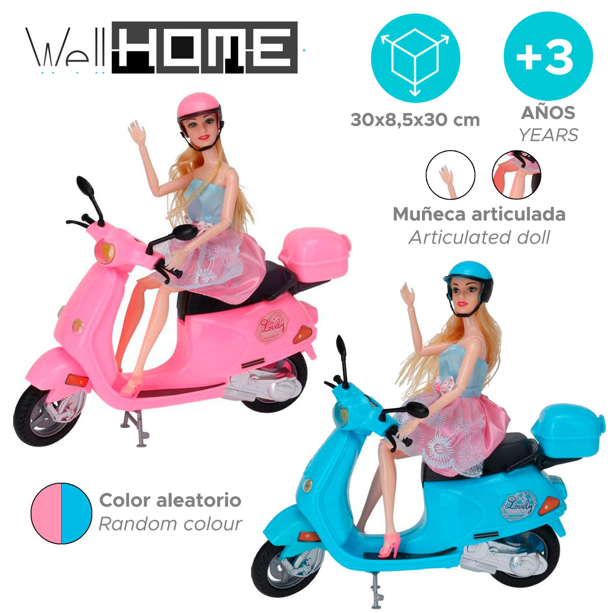 Juego muñecas con scooter color aleatorio (2)
