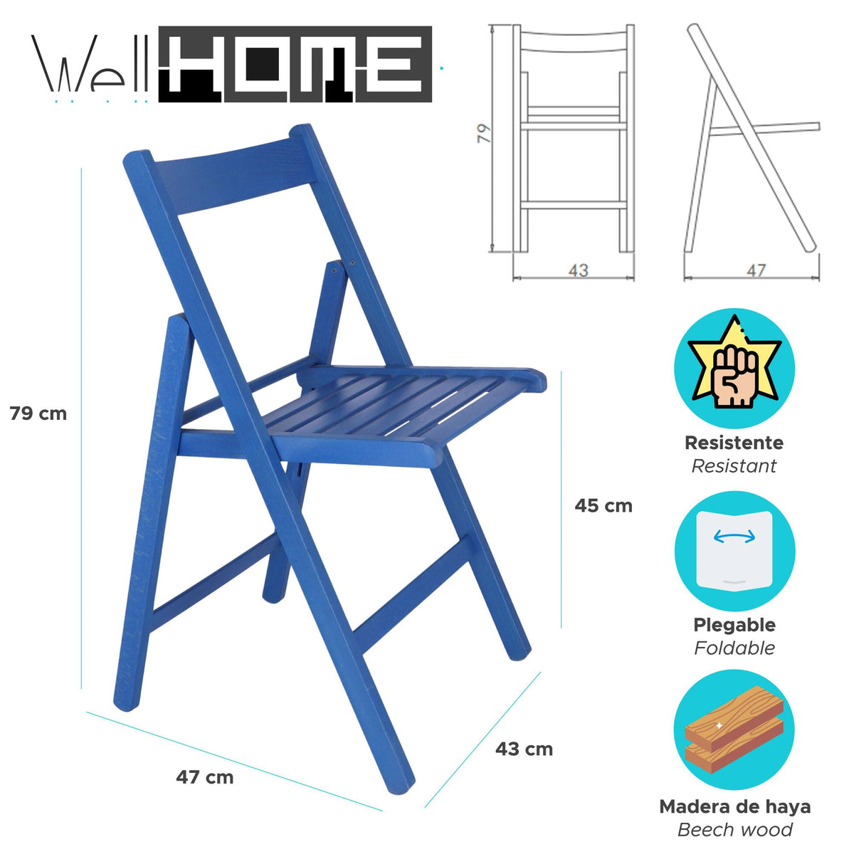 Pack 4 sillas Bas madera de haya color azul (2)