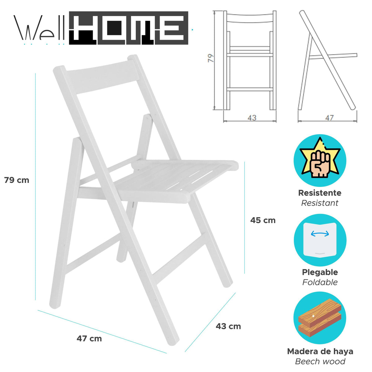 Pack 4 sillas Bas madera de haya color blanco (2)