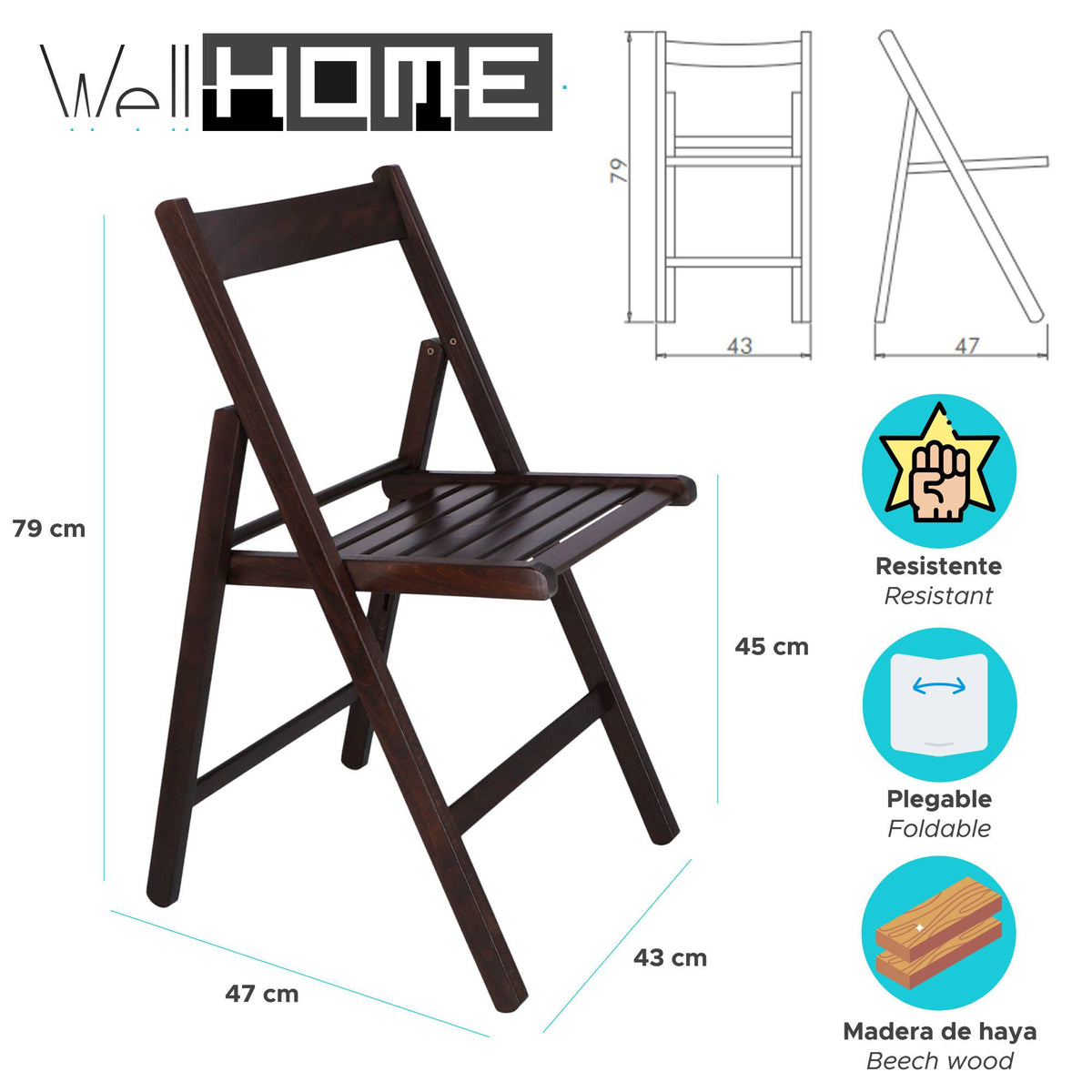 Pack 4 sillas BAS madera de haya acabado wengue (2)