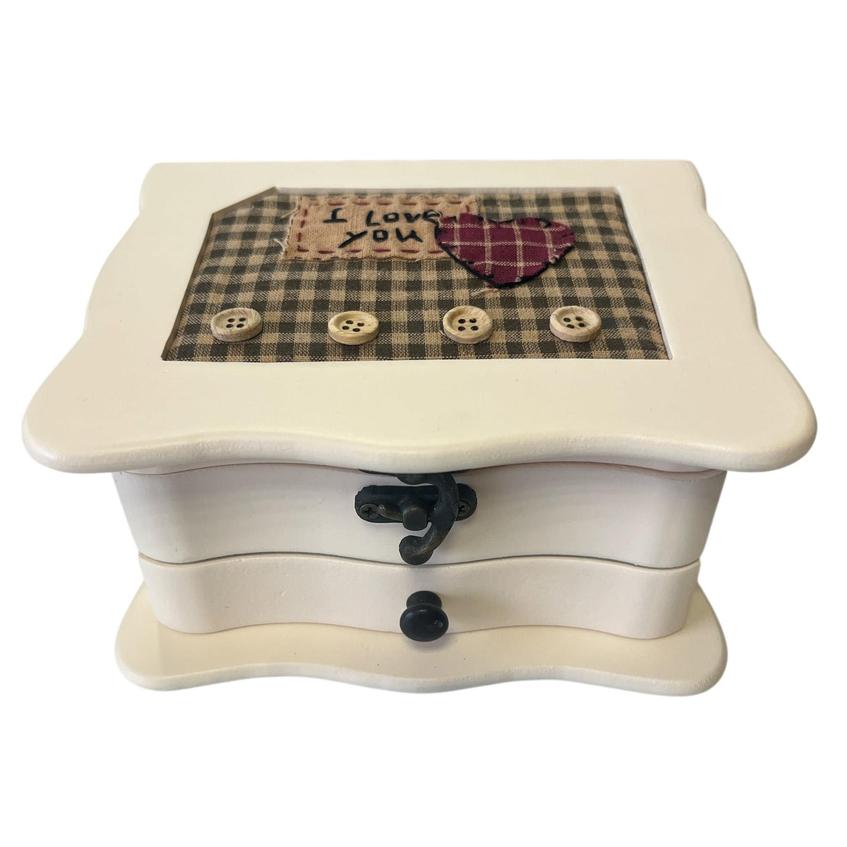 Caja joyero 'I Love You' en madera con espejo y cajón cuadrado