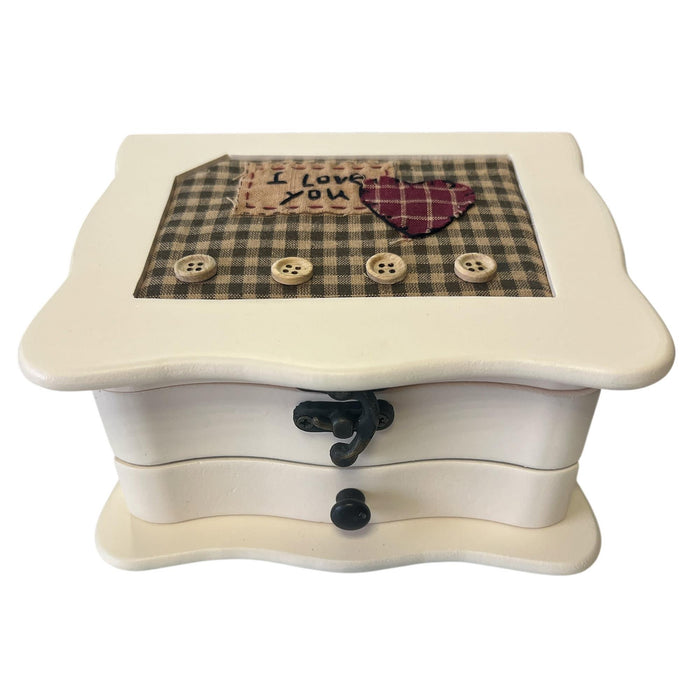 Caja joyero 'I Love You' en madera con espejo y cajón cuadrado