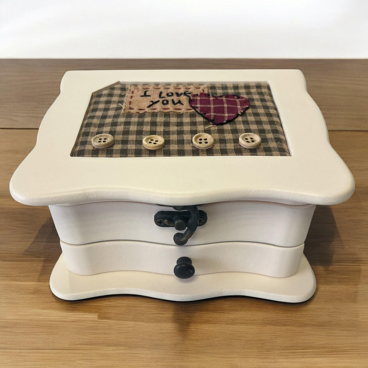 Caja joyero 'I Love You' en madera con espejo y cajón cuadrado (3)
