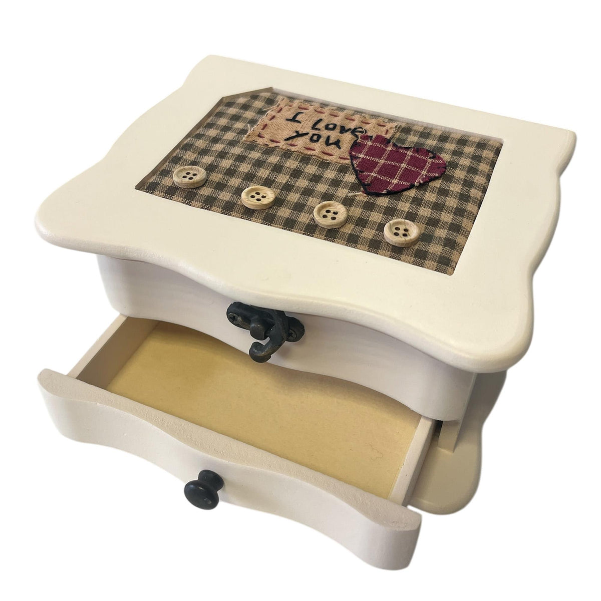 Caja joyero 'I Love You' en madera con espejo y cajón cuadrado (4)