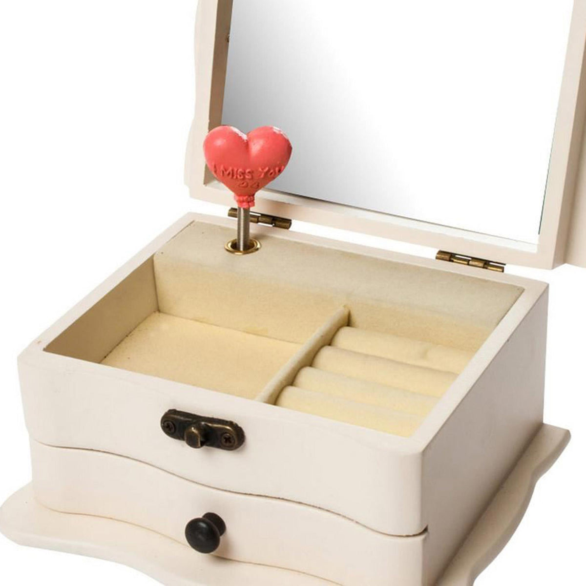 Caja joyero 'I Love You' en madera con espejo y cajón cuadrado (5)
