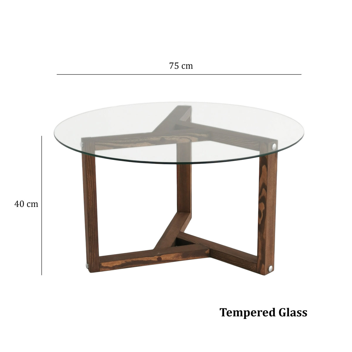 Mesa de centro vidrio templado y pino macizo color nogal Ø75x40cm (7)