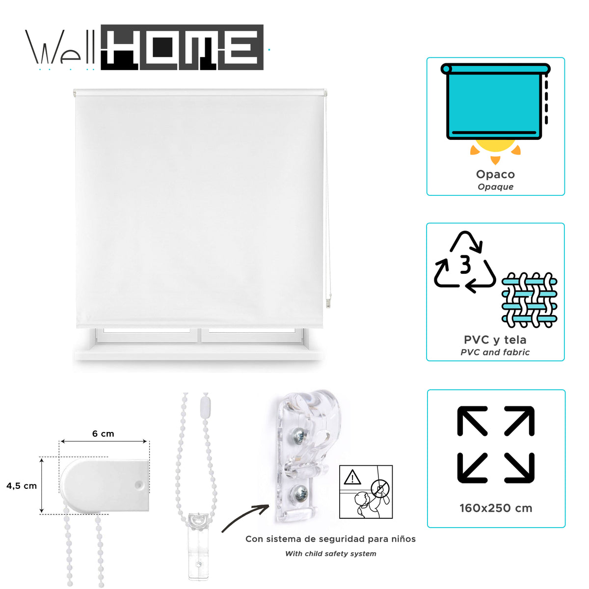 Estor enrollable opaco liso blanco roto 160x250cm (2)