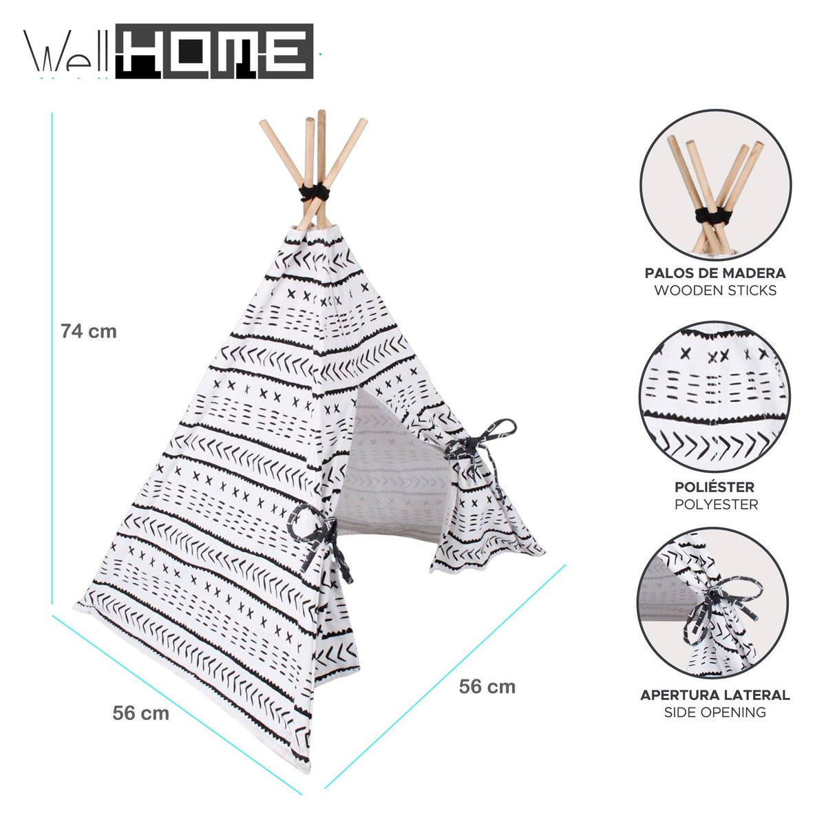 Carpa tipi para mascotas de lona 56x56x74cm (2)