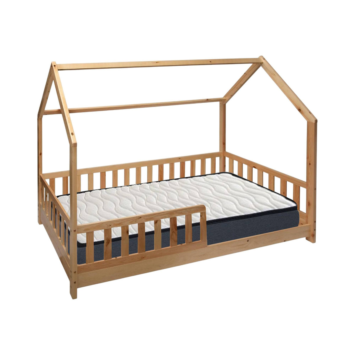 Cama infantil cabaña Bosco roble 90x190cm + colchón Zent Roller
