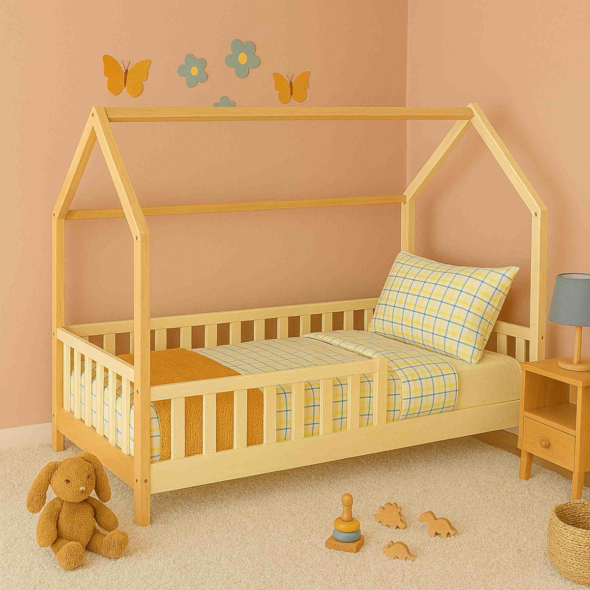 Cama infantil cabaña Bosco roble 90x190cm + colchón Zent Roller (5)