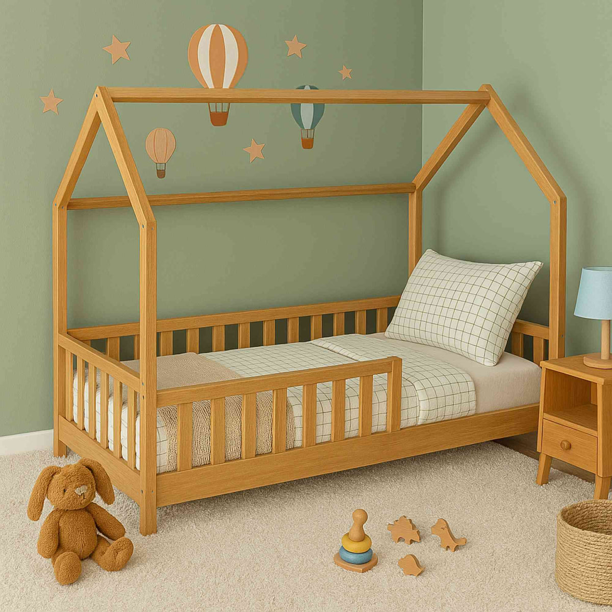 Cama infantil cabaña Bosco roble 90x190cm + colchón Zent Roller (6)