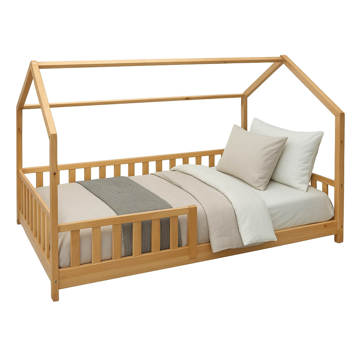 Cama infantil cabaña Bosco roble 90x190cm + colchón Zent Roller (7)