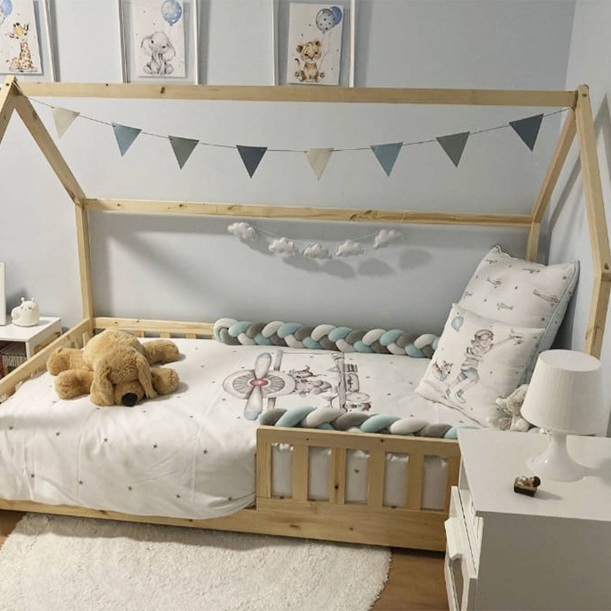 Cama infantil cabaña Bosco roble 90x190cm + colchón Zent Roller (8)